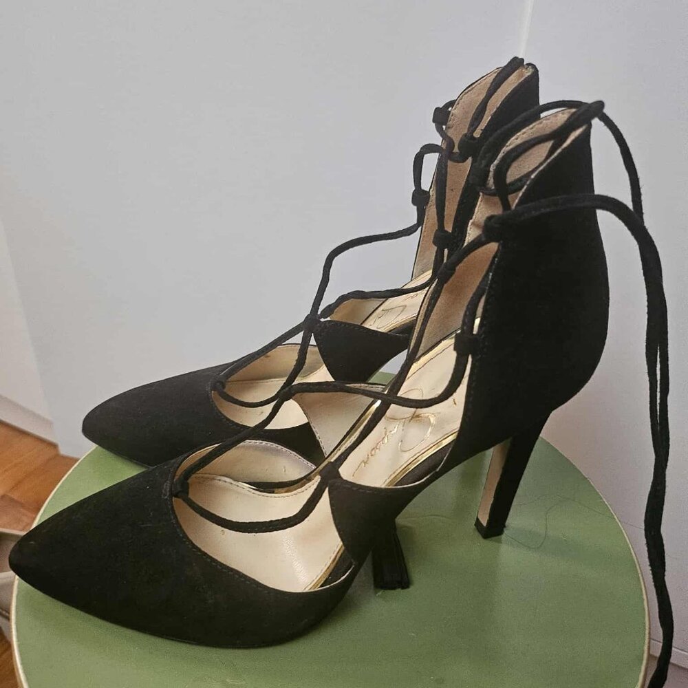 Jessica Simpson Black Suede Lace Up Heels Size 6
